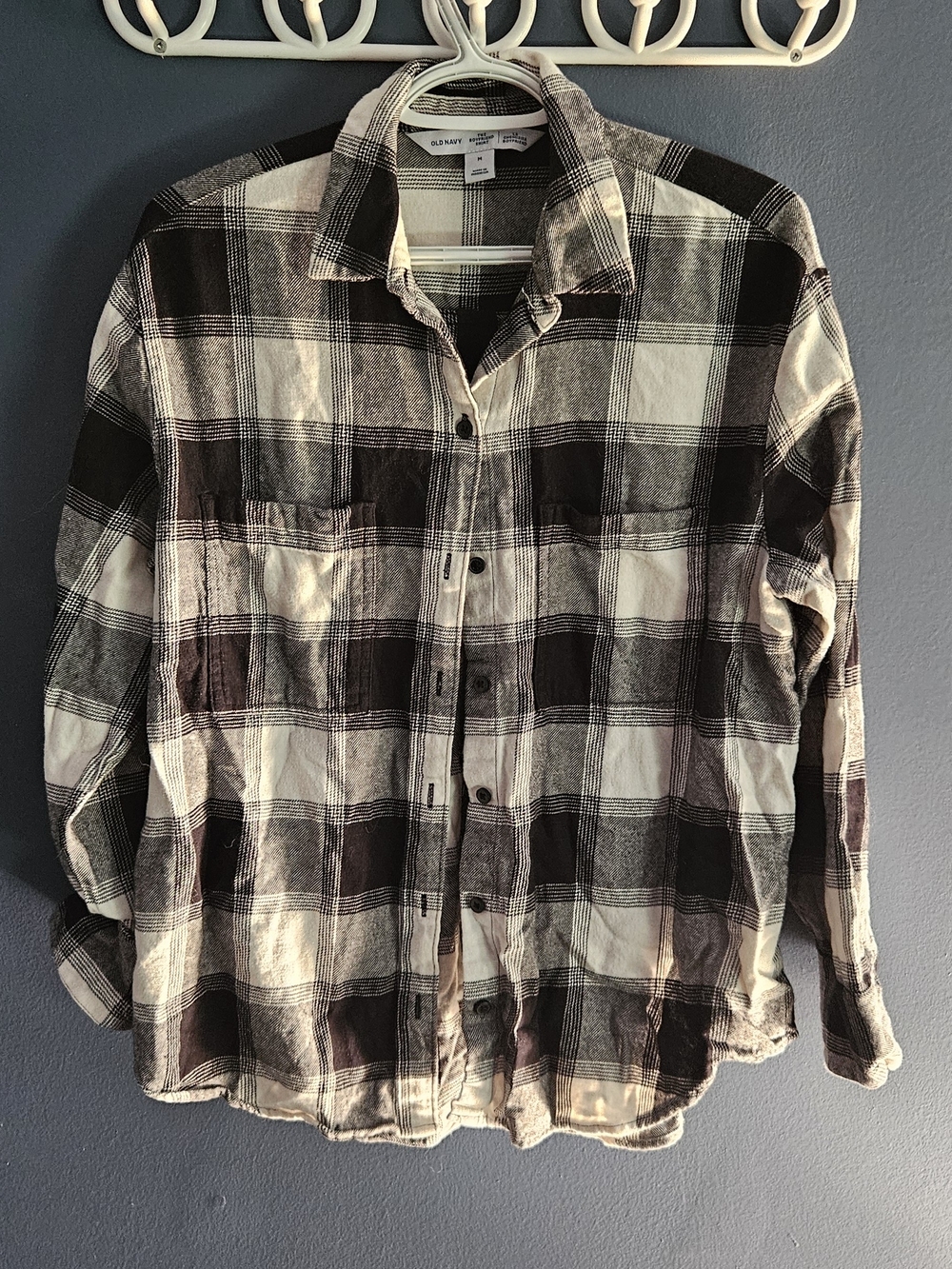 Old Navy Men’s Black and White Plaid Button-Down Shirt